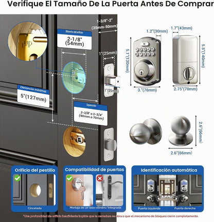 Veise KS01C Cerradura de puerta de entrada sin llave con perillas,...
