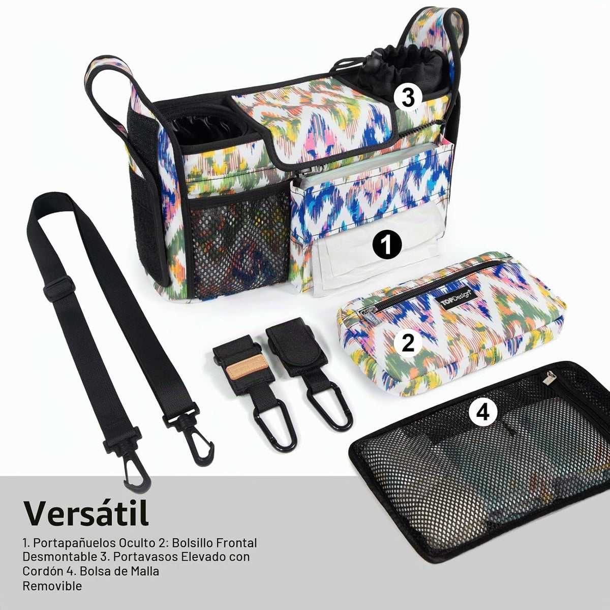 TOPDesign Organizador universal para cochecito de bebé con bolsa de...