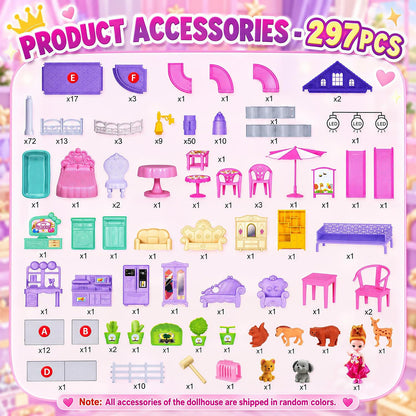 KLADNDER Casa de muñecas, juego de casa de muñecas de 4 pisos y 12...