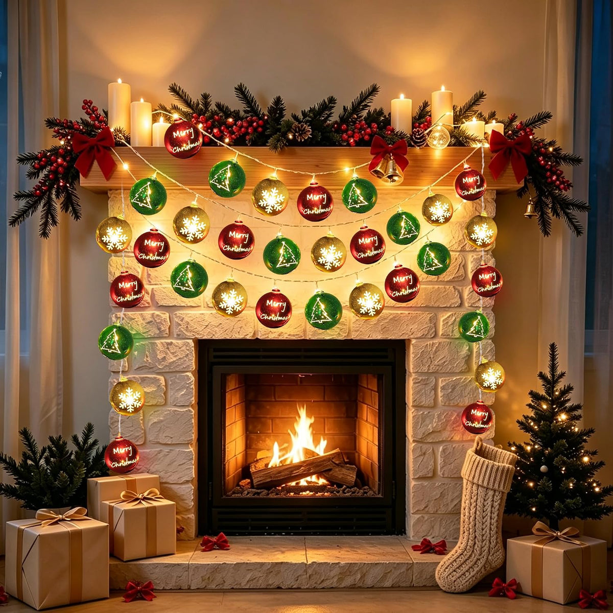 Tira de luces de bolas de Navidad de 20 pies, 30 LED, funciona con...