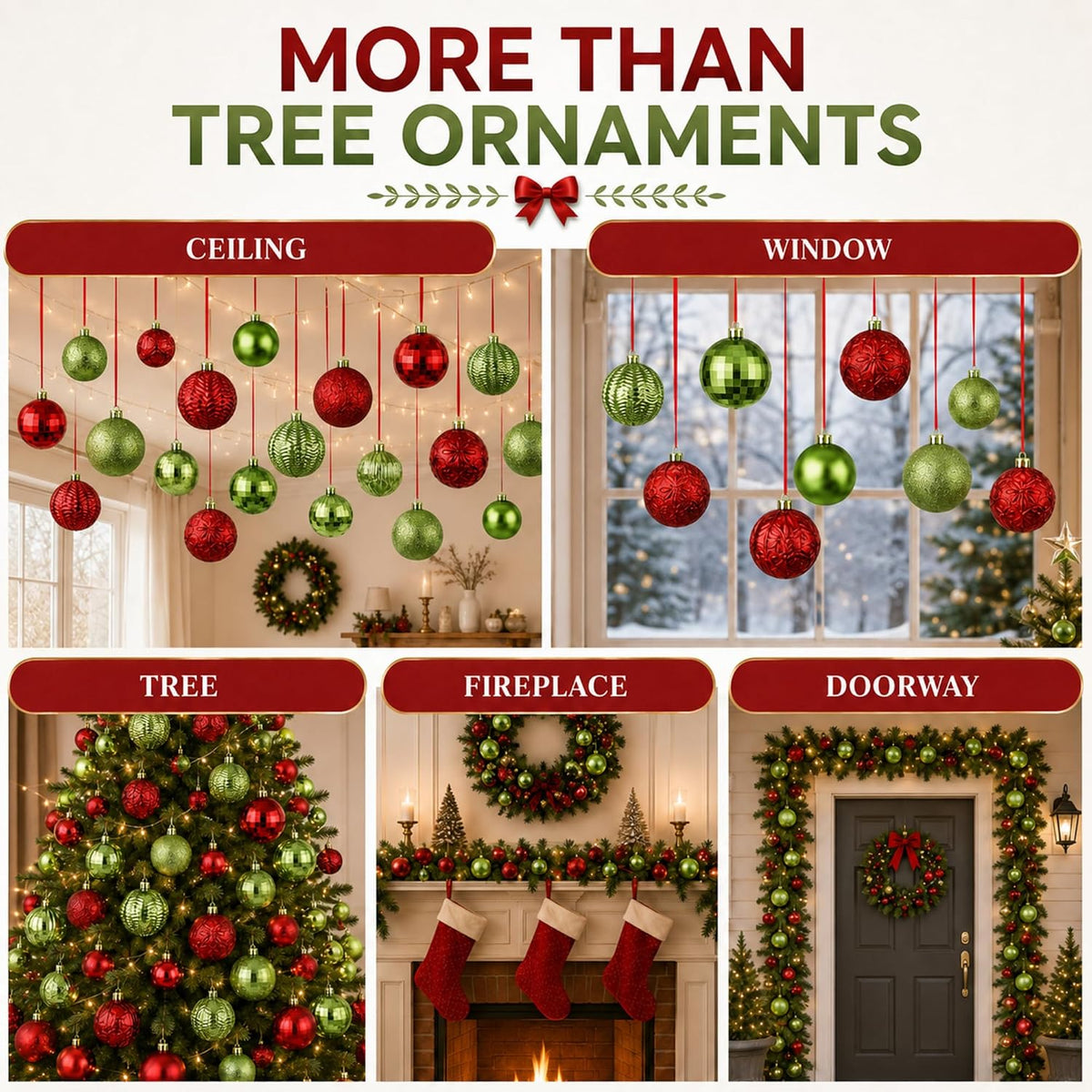 Relaxgiant - 36 bolas de Navidad para techo, rojo, verde lima | Tam...