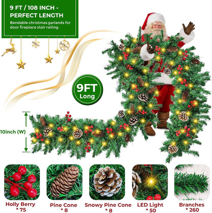 Mduvoz Guirnalda de Navidad, guirnalda de Navidad preiluminada de 9...