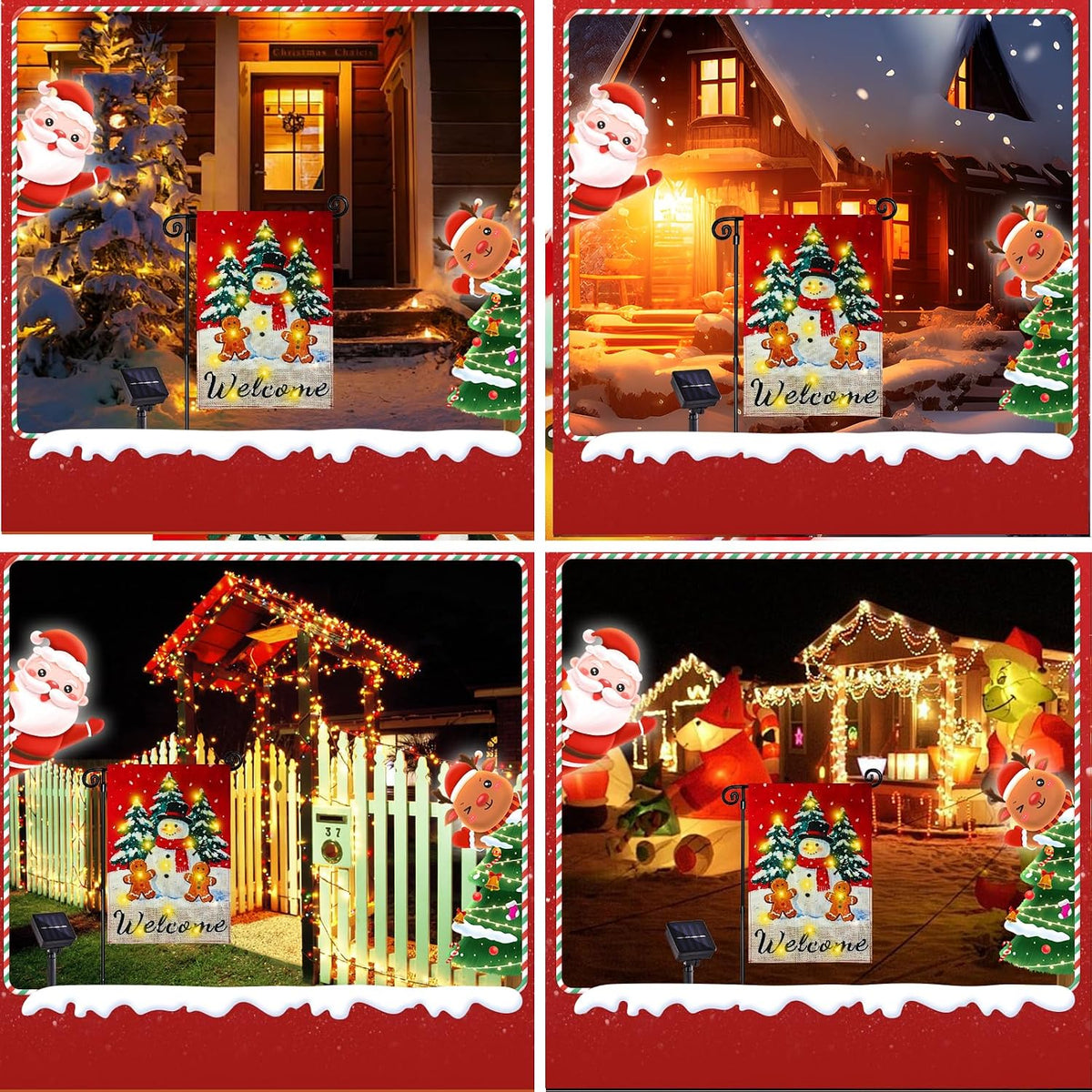 Bandera de jardín de Navidad iluminada para exteriores, 8 modos LED...