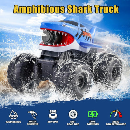 BOBXIN Anfibio Control Remoto Coche Tiburón Monster Truck Chorro Ag...