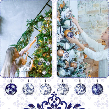Cindeer - 6 bolas de porcelana de Navidad azules y blancas, estilo...