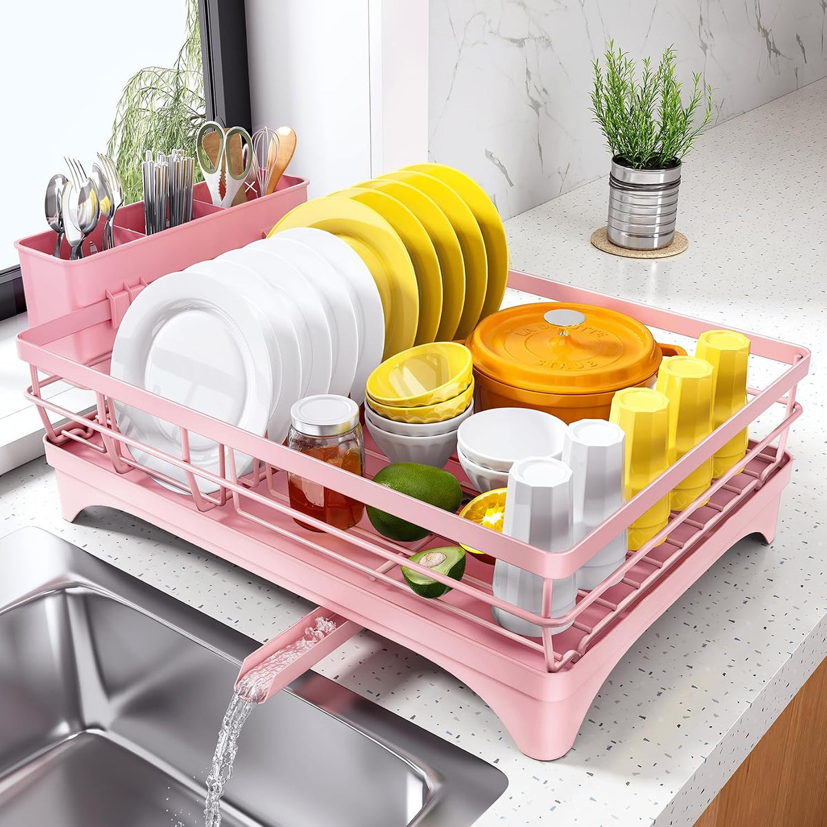 SNTD Escurridor de platos para encimera de cocina, 11.8 pulgadas de...