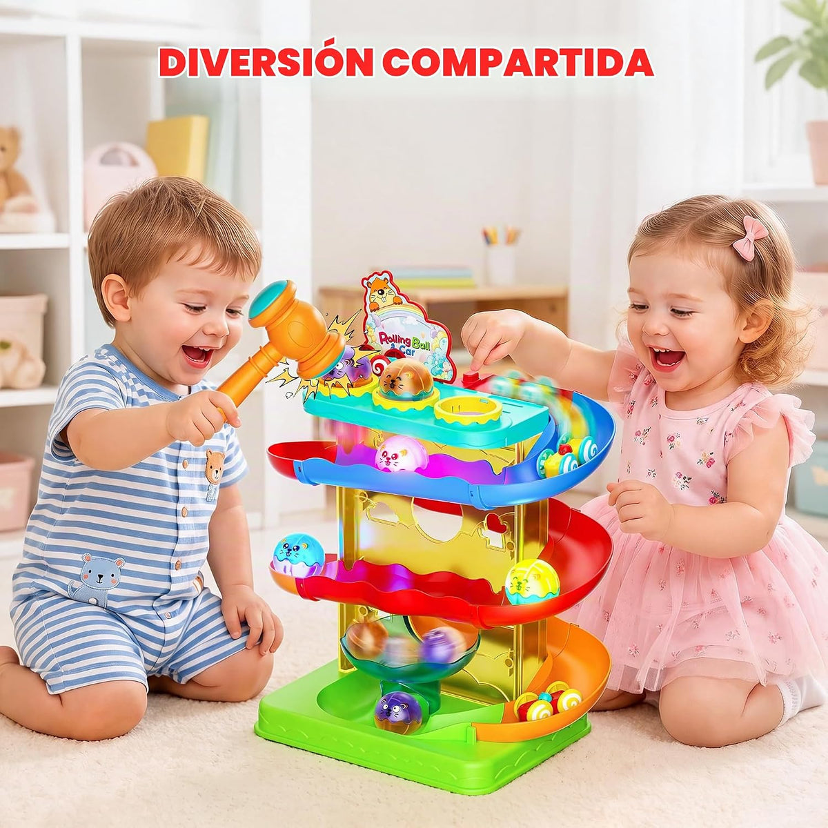 Juguete Montessori 2 en 1 de pista de carreras para niños pequeños...