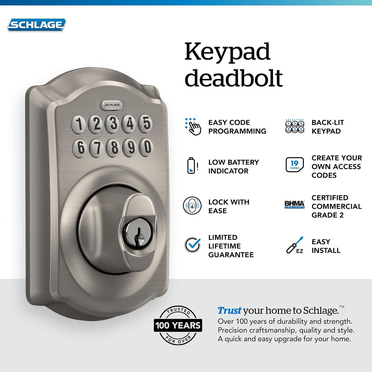Schlage - Cerradura electrónica para teclado, borde Camelot, níquel...