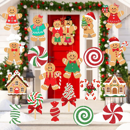 20 piezas de decoraciones navideñas de pan de jengibre para exterio...