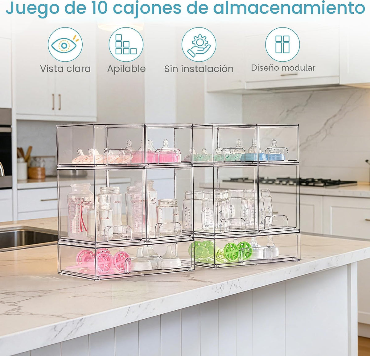Vtopmart Juego de 10 cajones de almacenamiento apilables transparen...