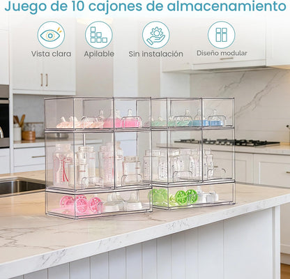 Vtopmart Juego de 10 cajones de almacenamiento apilables transparen...