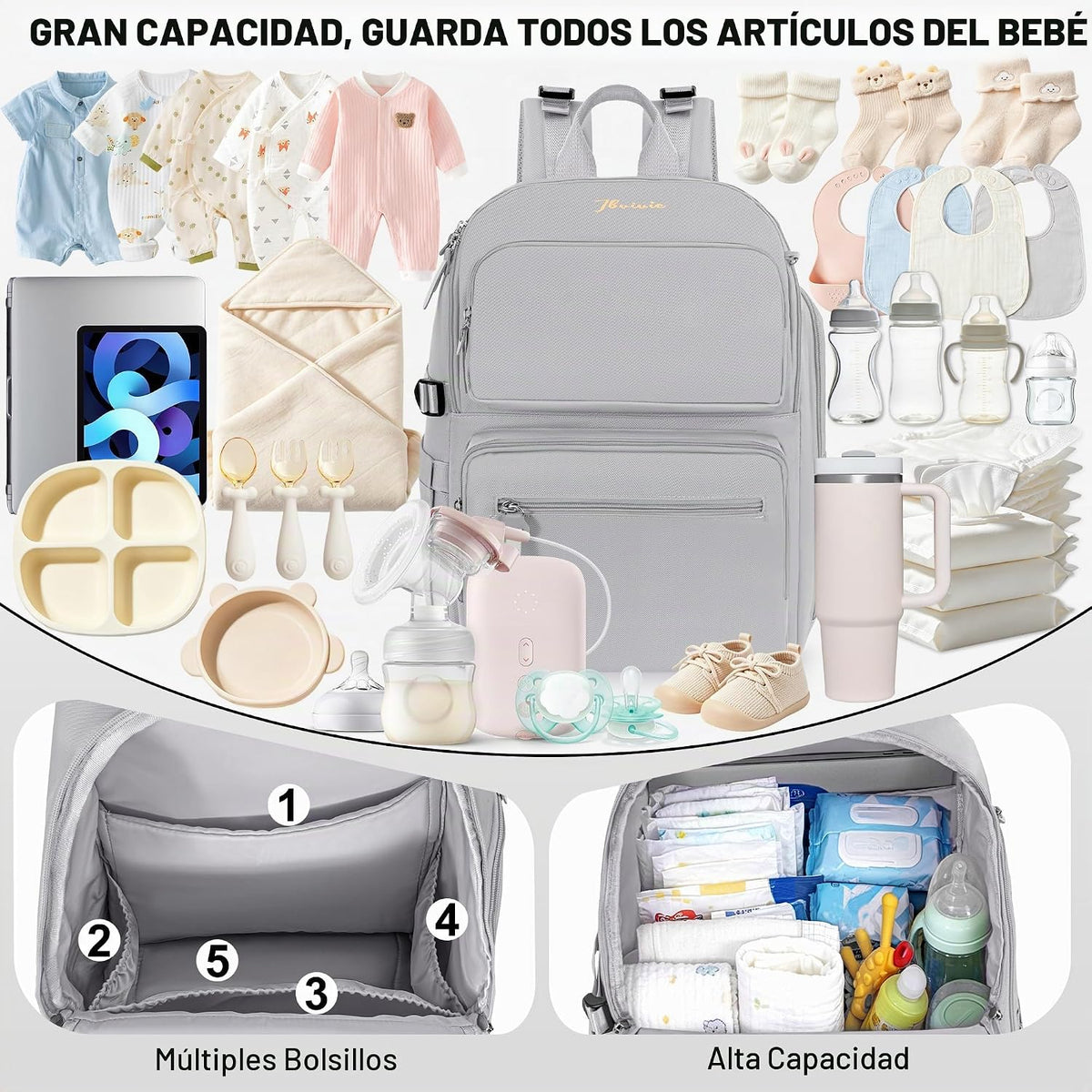 IBVIVIC Mochila para pañales con cambiador portátil, gris suave | B...