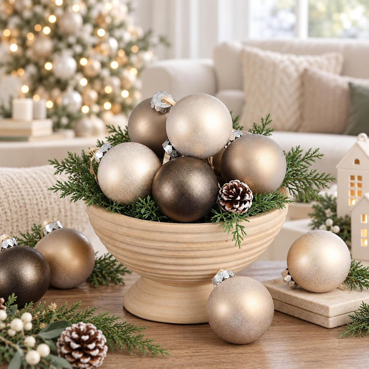 Yunlly - 12 adornos de Navidad neutros 2026, bronce champán dorado...