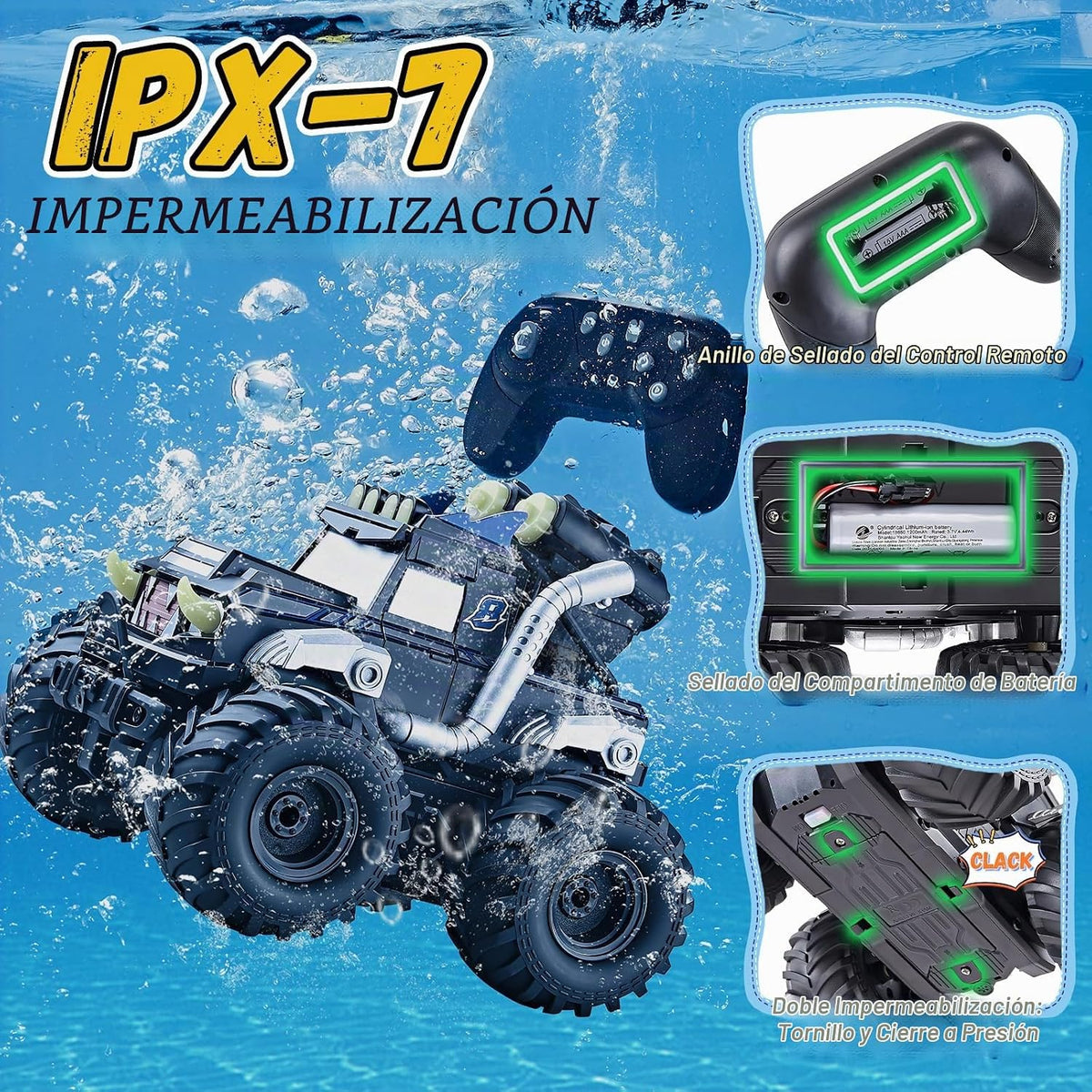 Calefwe - Coche de control remoto anfibio 3 en 1, barco a control r...