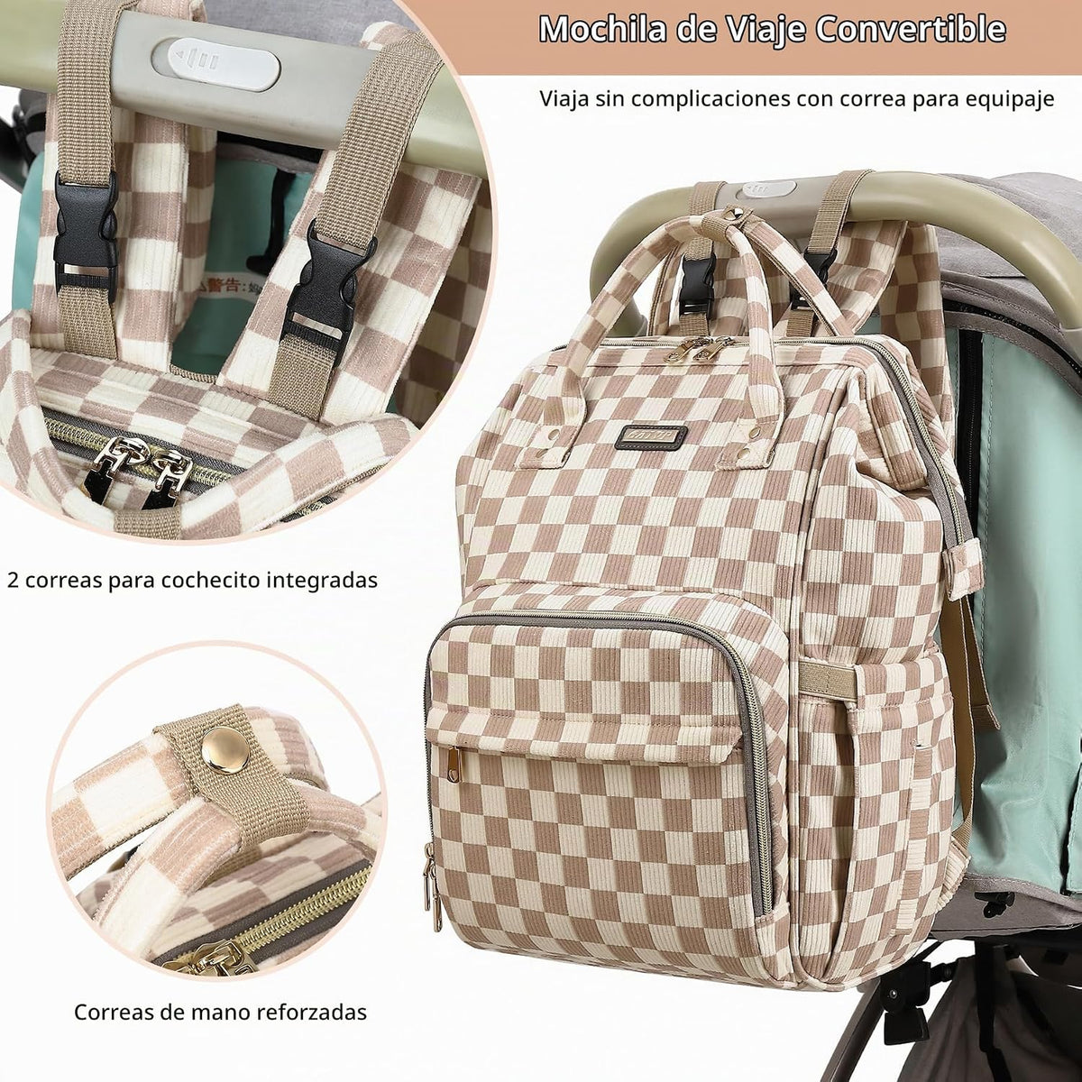 GAIVP mochila de pañales para bebe, café a cuadros, Mochila para pa...