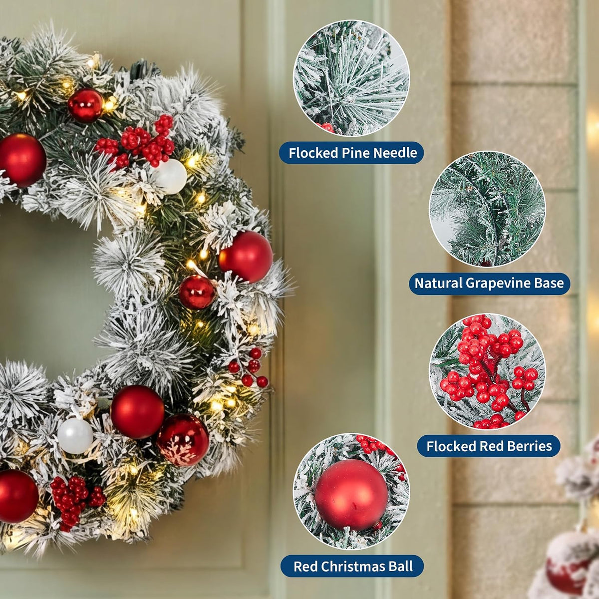 Aptliton Corona de Navidad artificial preiluminada de 22 pulgadas p...