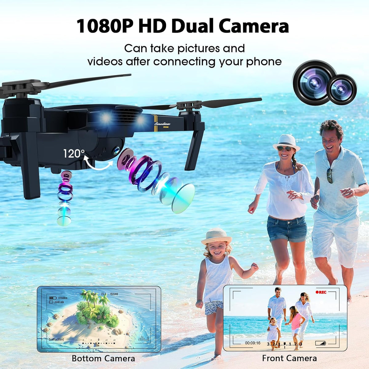 MOCVOO Drones con cámara para adultos, cuadricóptero RC plegable, j...