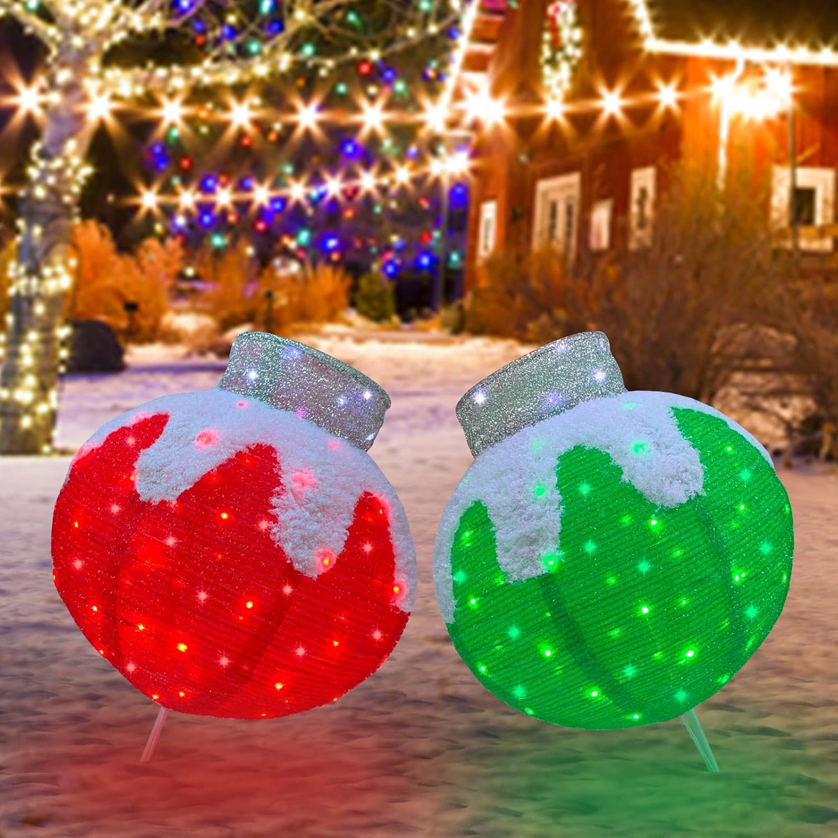 Esferas de Navidad para exteriores iluminadas, 2 adornos de Navidad...
