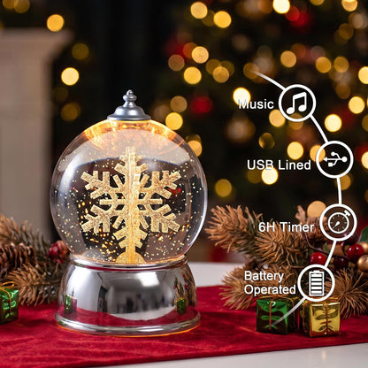 Globo de nieve navideño con música y purpurina giratoria, globo de...