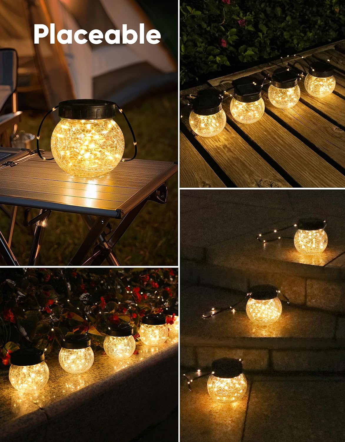 PARTPHONER Luces solares impermeables para exteriores, paquete de 1...