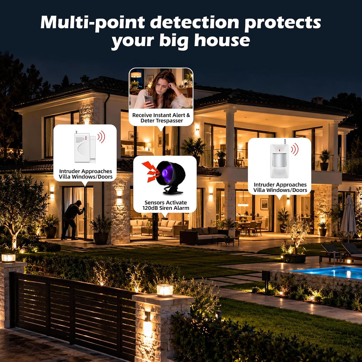 Kit de sistema de alarma de seguridad WiFi, inalámbrico de 120 db,...