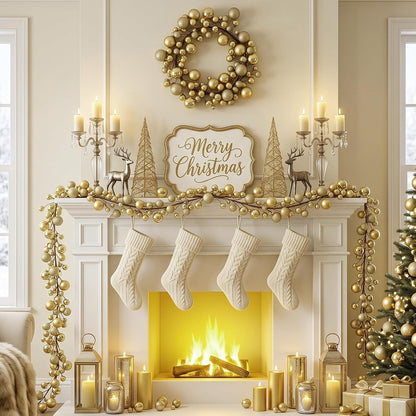 Yuxung 2 guirnaldas de adornos de bolas de Navidad de 6 pies, oro m...