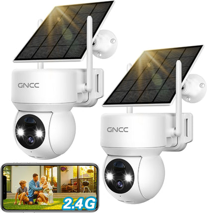 GNCC Paquete de 2 cámaras de seguridad solar, WiFi 2.4G y visión no...
