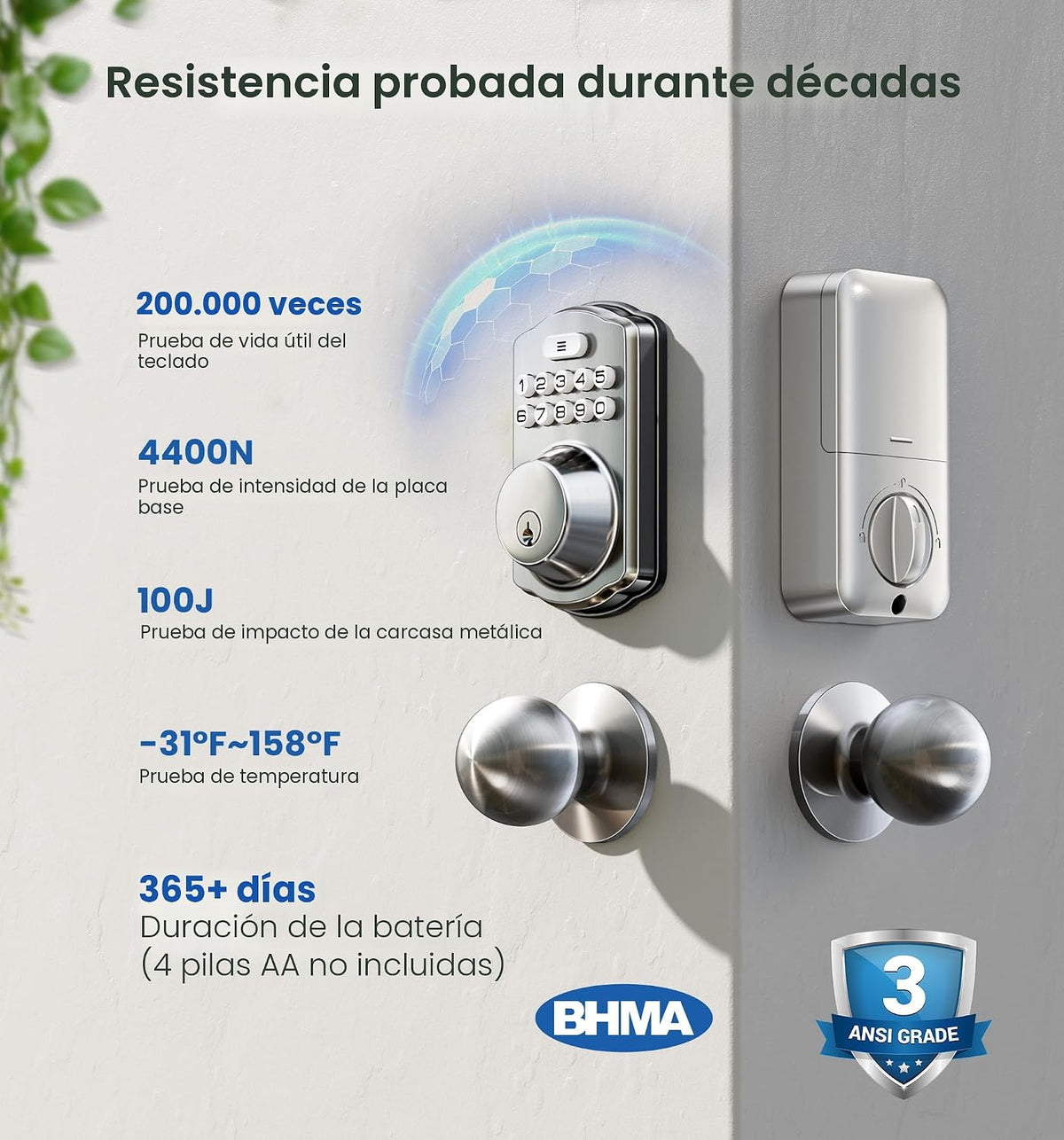 Veise KS01C Cerradura de puerta de entrada sin llave con perillas,...