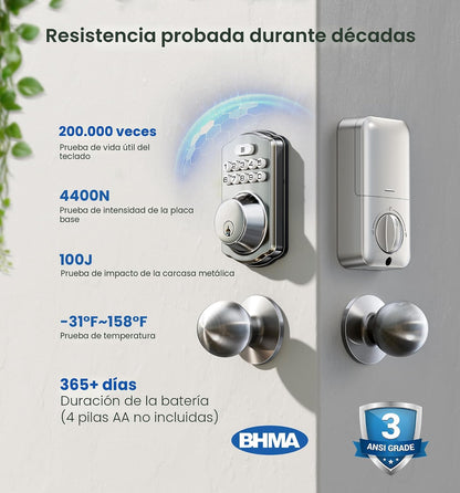 Veise KS01C Cerradura de puerta de entrada sin llave con perillas,...