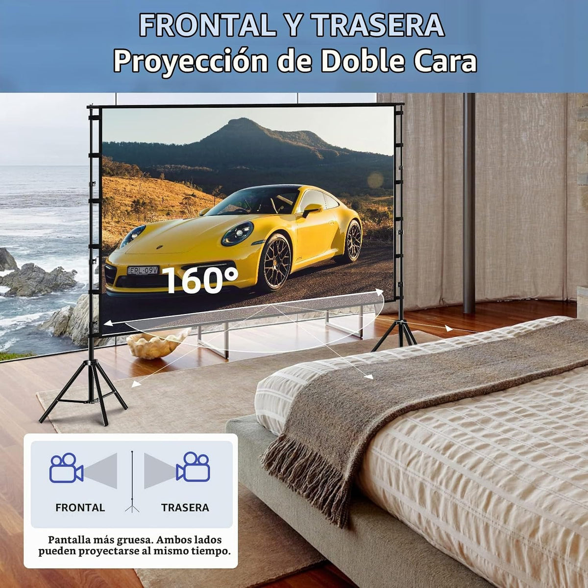TOWOND - Pantalla de proyección y soporte de 120 pulgadas, pantalla...