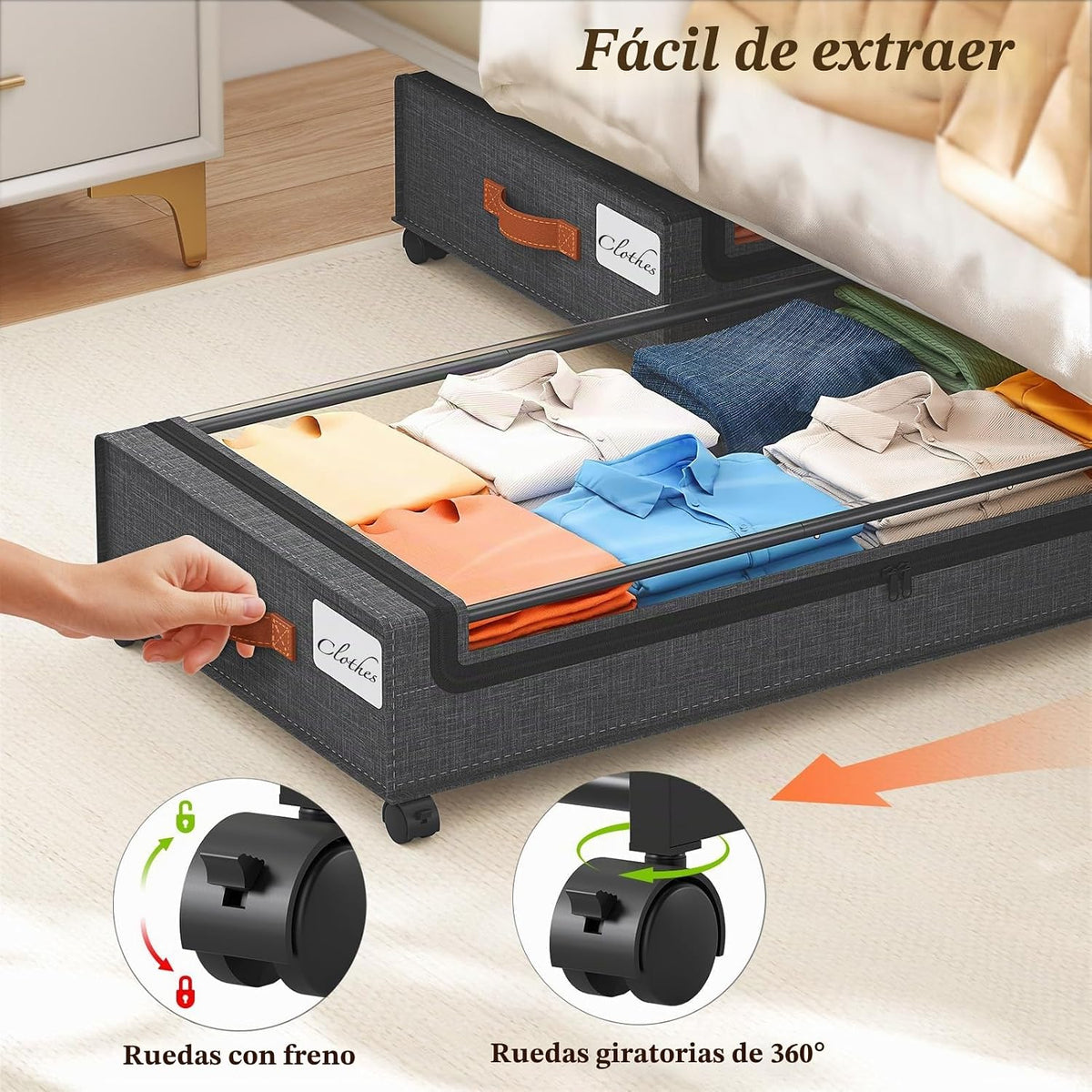 Yecaye Almacenamiento debajo de la cama de 85 L con ruedas, paquete...