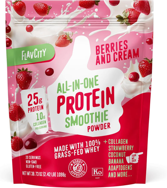 FlavCity - Batido de proteína todo en uno, bayas y crema, 20 porcio...