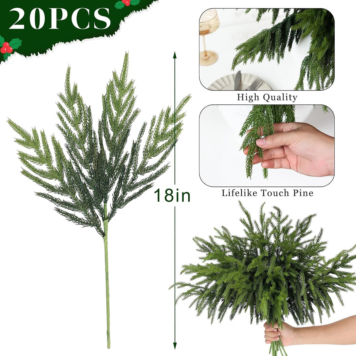 20 ramas de pino Norfolk artificiales de 18 pulgadas para Navidad |...