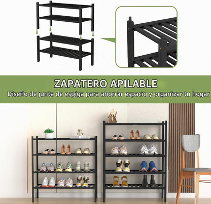ROMGUAR CRAFT Zapatero de bambú de 4 niveles (grueso) para armario,...