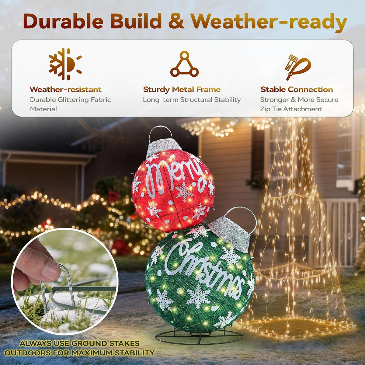 Adornos de bolas de Navidad grandes 3D iluminadas con temporizador...