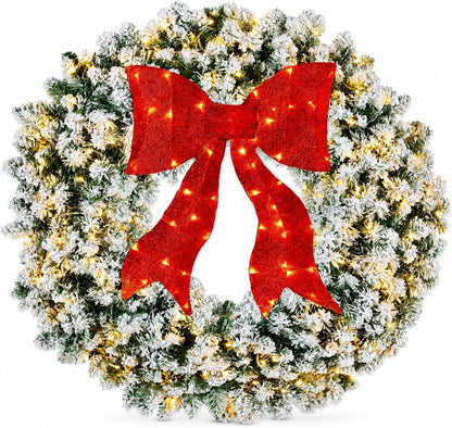 Aptliton Corona de Navidad preiluminada de 48 pulgadas con lazo | C...