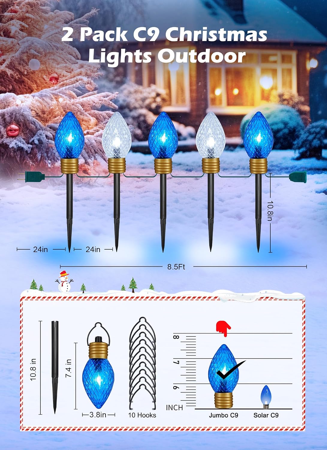 Strawberry Jumbo C9 - Luces navideñas para caminos al aire libre, p...