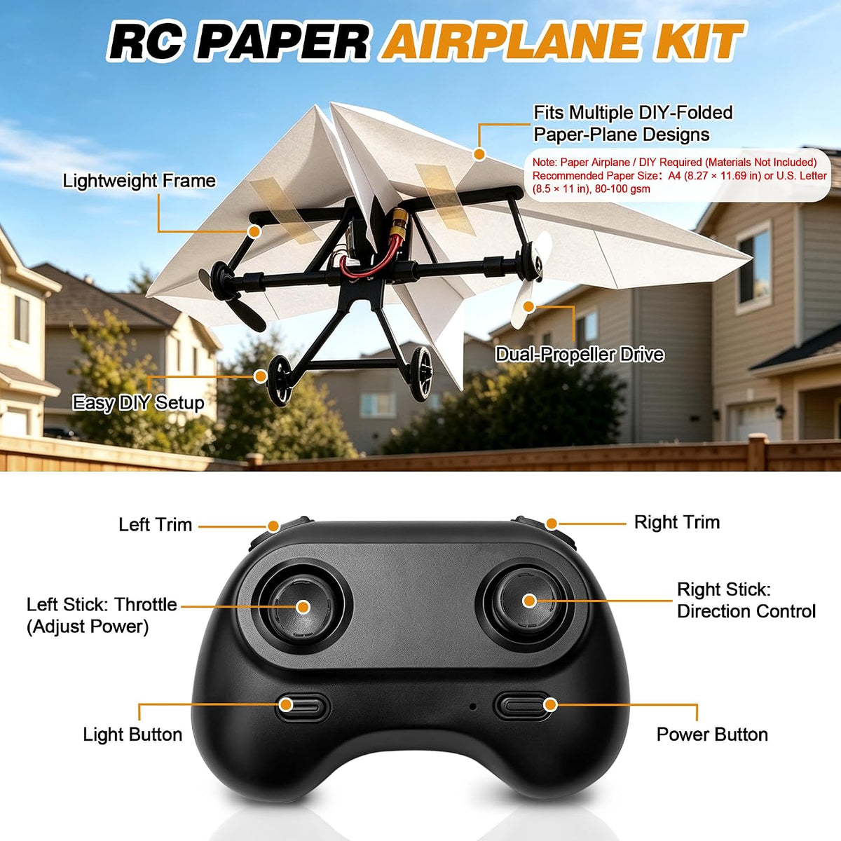 Virellia Kit de avión de papel RC DIY de 2 piezas para aficionados,...