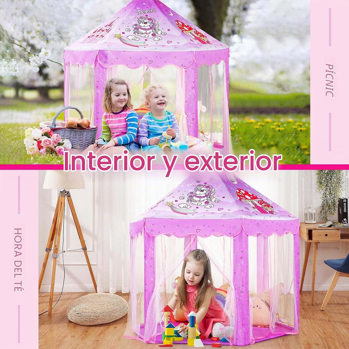 Monobeach Tienda de campaña de princesa para niñas, casa de juegos...