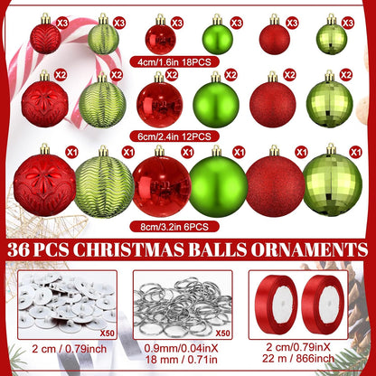 Relaxgiant - 36 bolas de Navidad para techo, rojo, verde lima | Tam...