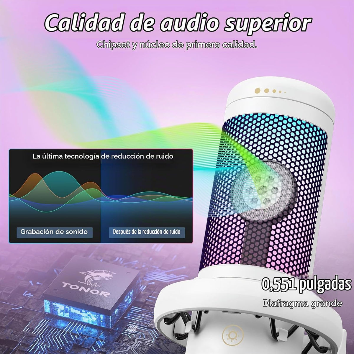 TONOR Micrófono para juegos, micrófono de PC RGB, micrófono USB de...