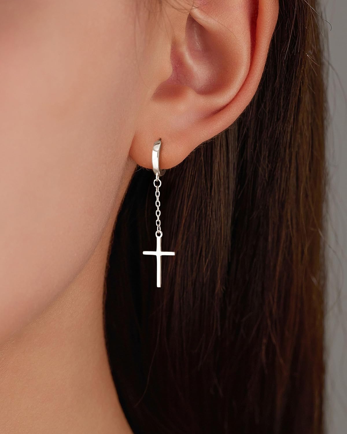 Aretes colgantes de plata de ley 925 con cruz para mujer, chapados...