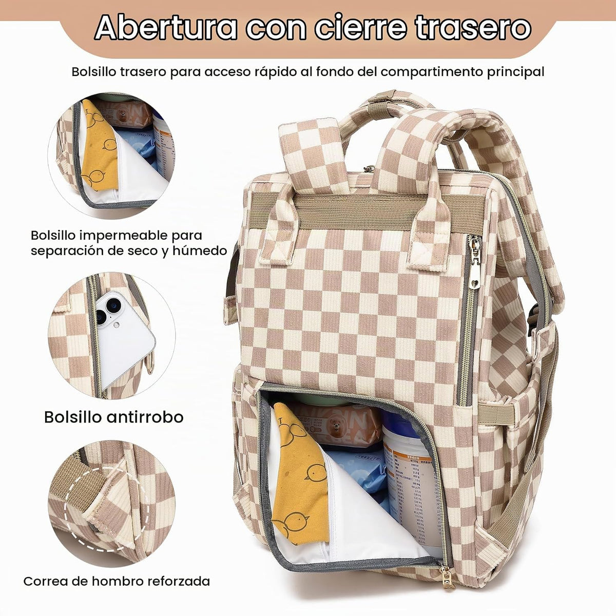 GAIVP mochila de pañales para bebe, café a cuadros, Mochila para pa...