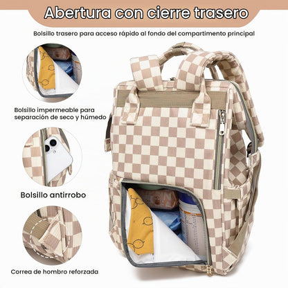 GAIVP mochila de pañales para bebe, café a cuadros, Mochila para pa...