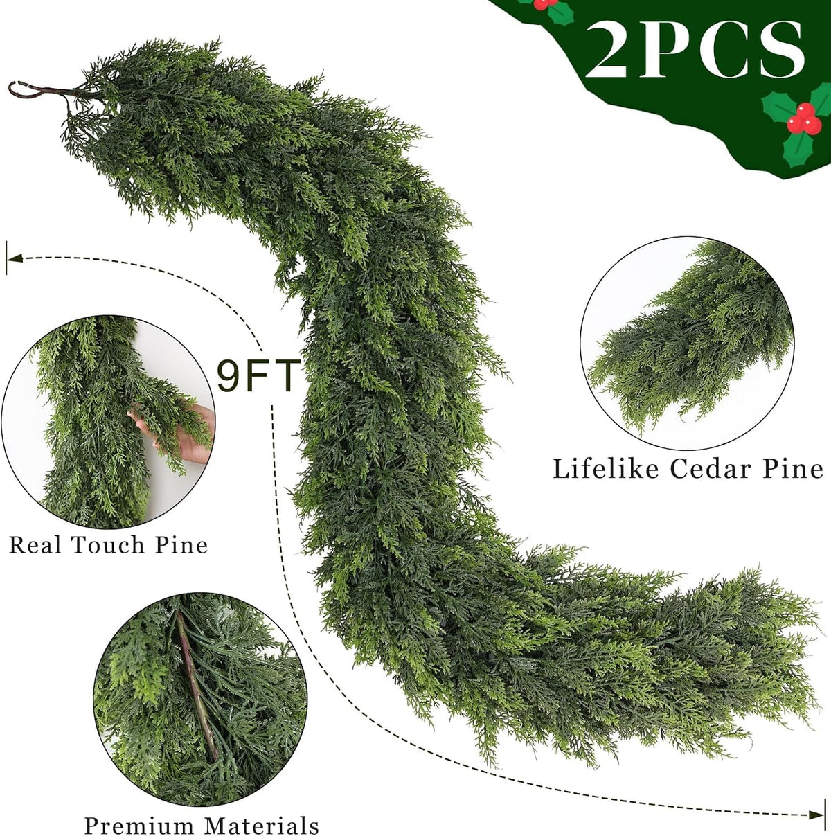 Guirnalda de cedro artificial realista de 2 piezas de 9 pies para |...