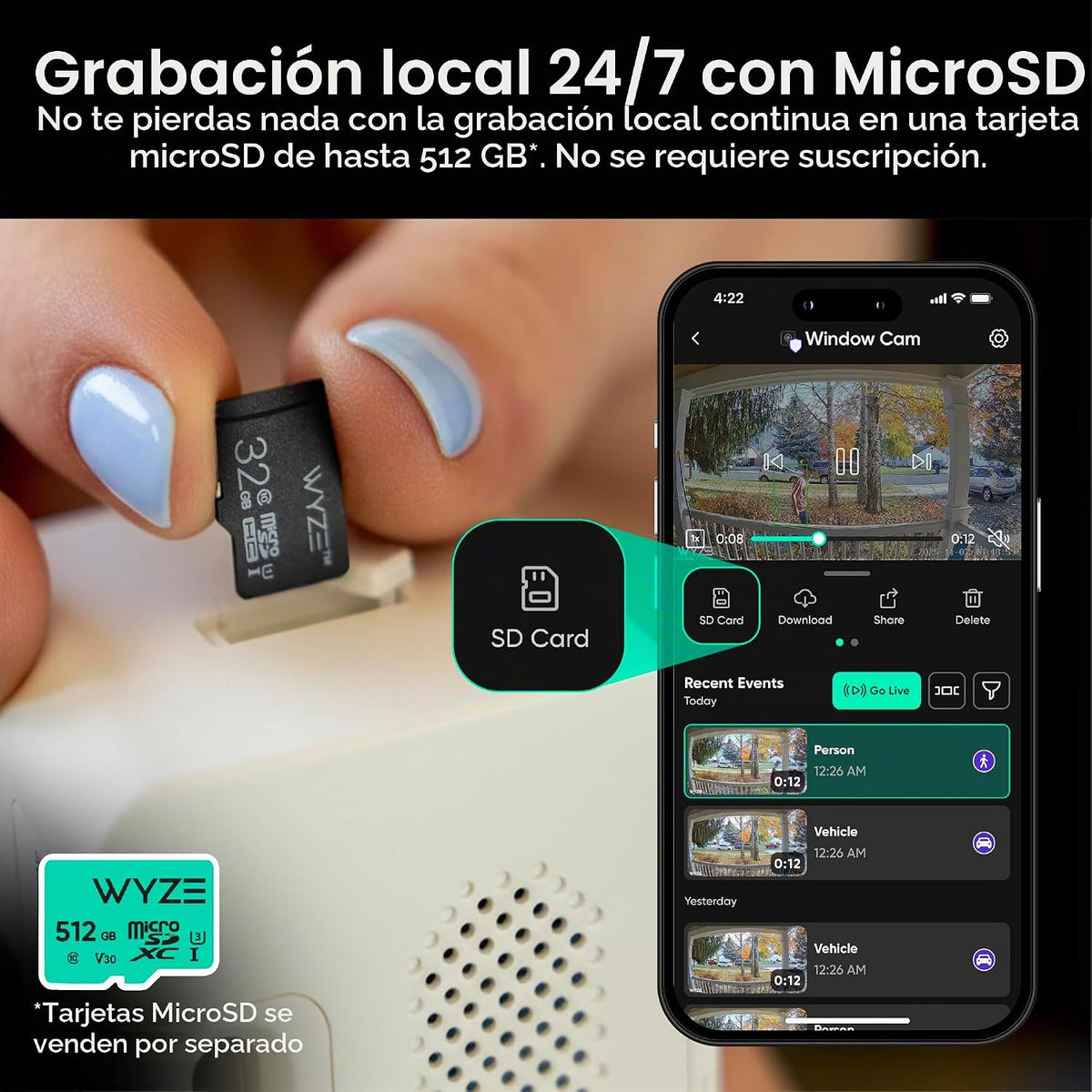 WYZE Cámara de ventana, cámara de seguridad interior WiFi, visión n...