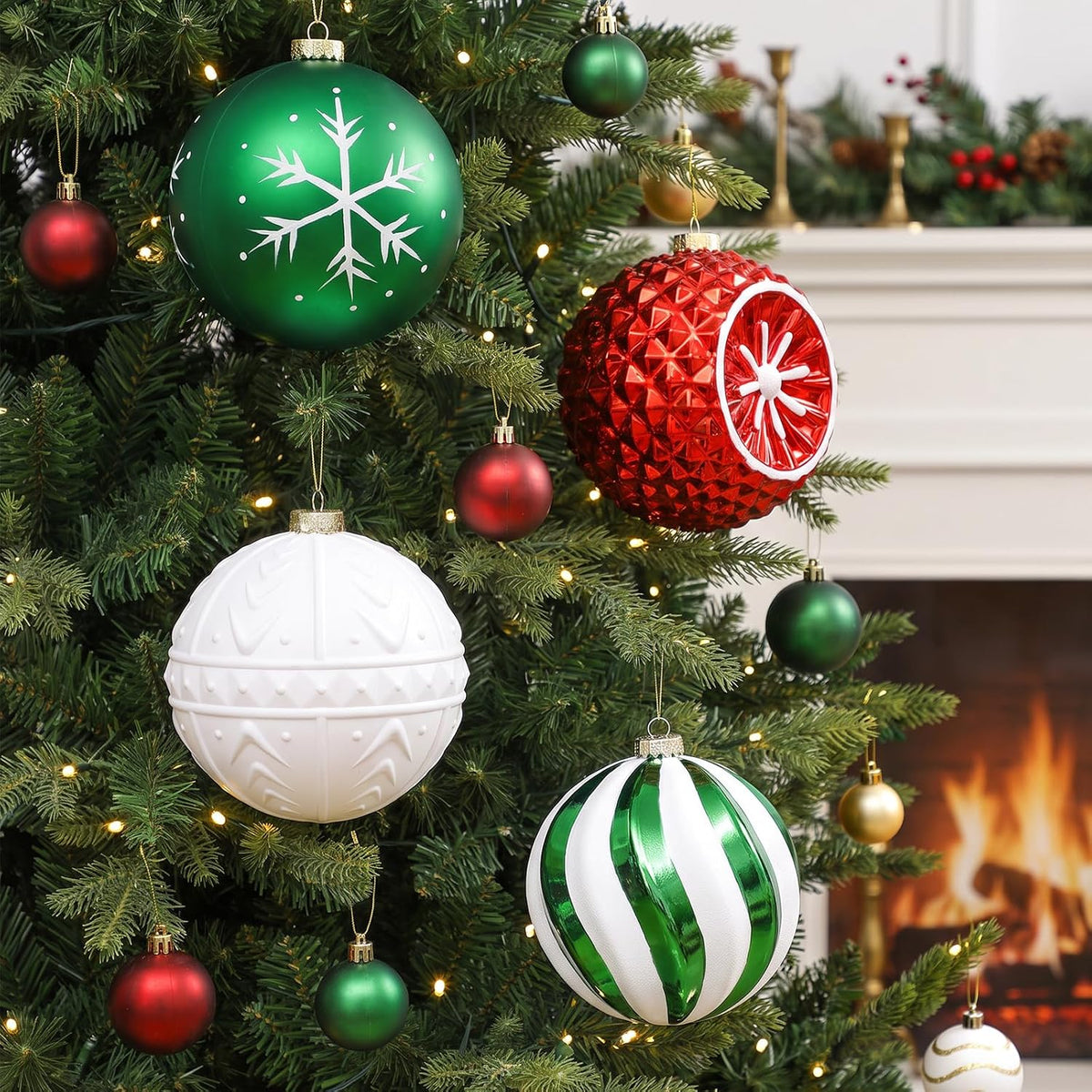 SHareconn Bolas grandes para árbol de Navidad, 4 unidades, 6 pulgad...