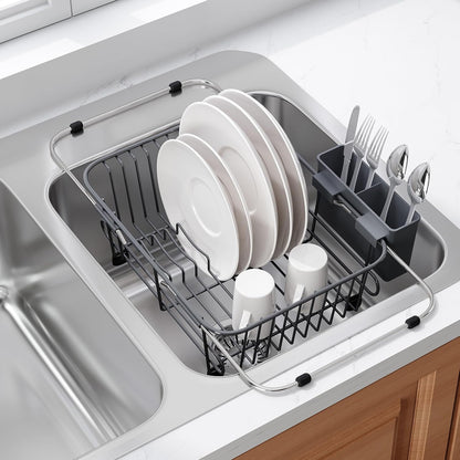 JASIWAY Escurridor de platos gris en fregadero con soporte para ute...