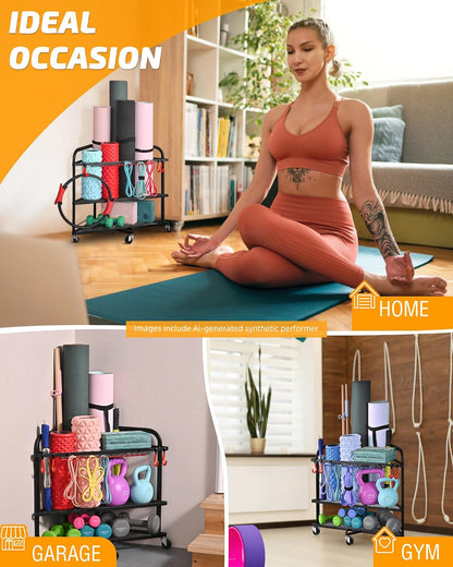 PLKOW Estante de almacenamiento para gimnasio en casa con ruedas, e...