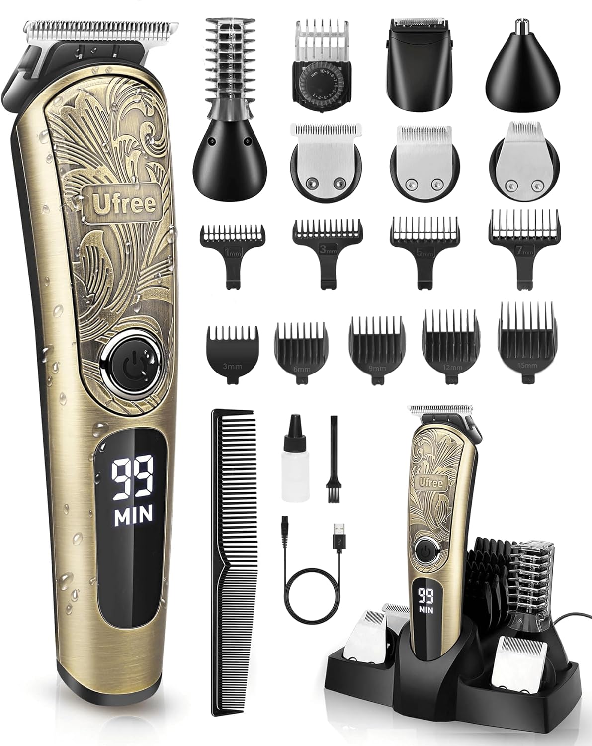 Ufree Regalos para hombres, recortadora de barba con soporte de car...
